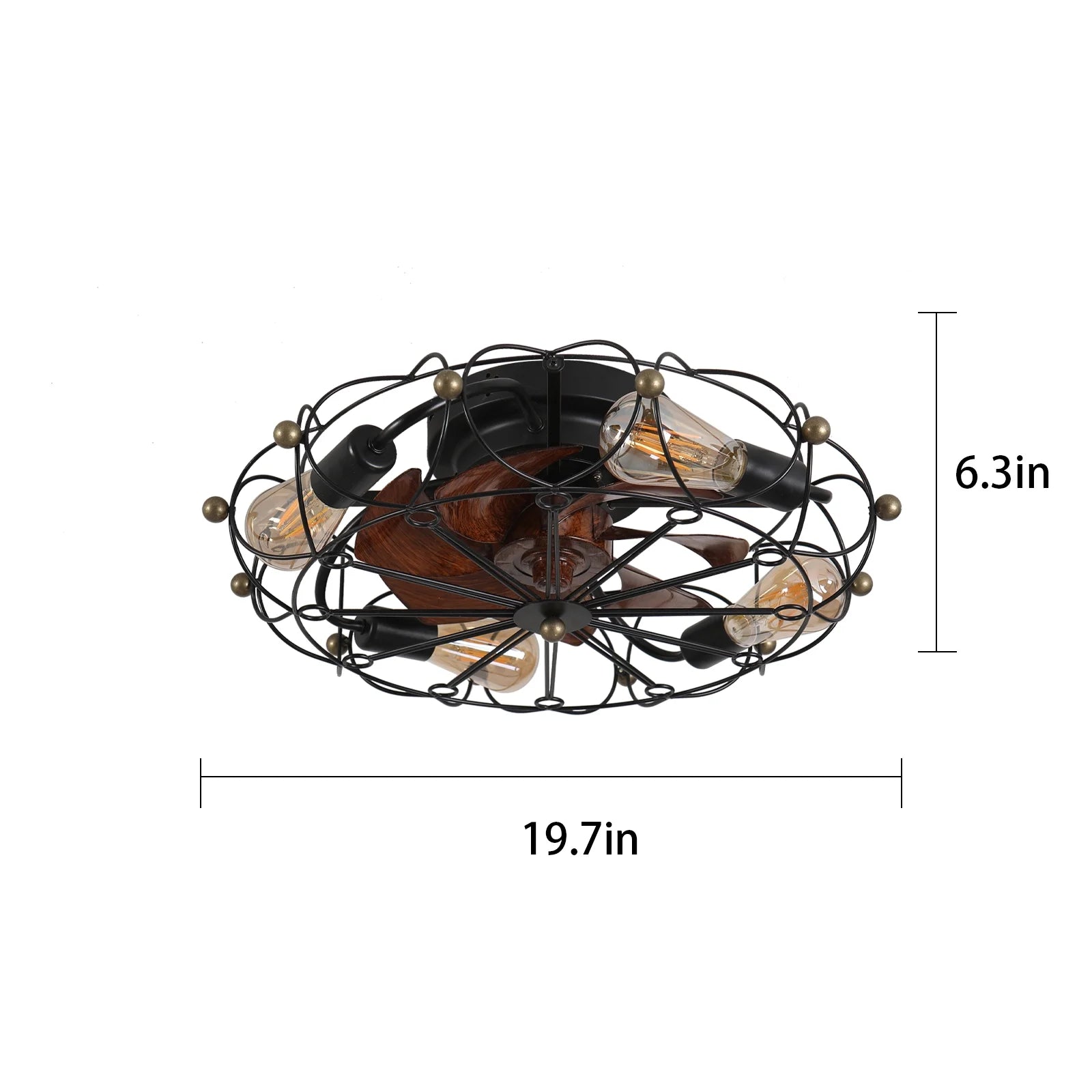 Industrial Cage Ceiling Fan Low Profile 7 Blade Fan with Remote & Light Modern Rustic Cooling for Small Spaces