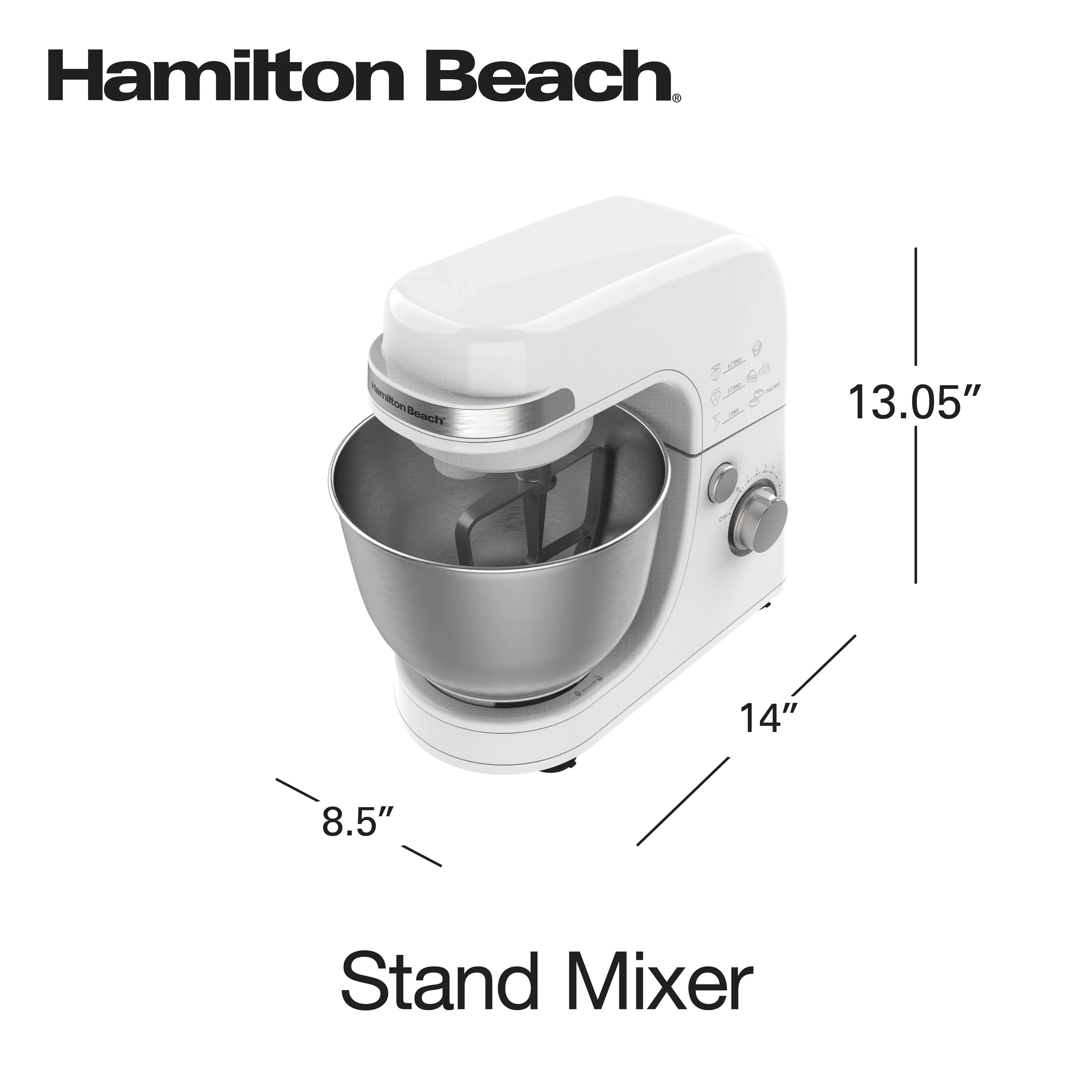 Hamilton Beach 4 Quart Stand Mixer for Kitchen, 7 Speeds, Tilt Head, Dough Hook, Whisk & Flat Beater, White