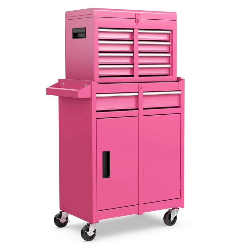 2 in 1 Rolling Tool Chest, 5-Drawer Tool Storage Cabinet with Wheels, Adjustable Shelf, Tool Box Organizer for Garage Warehouse Workshop