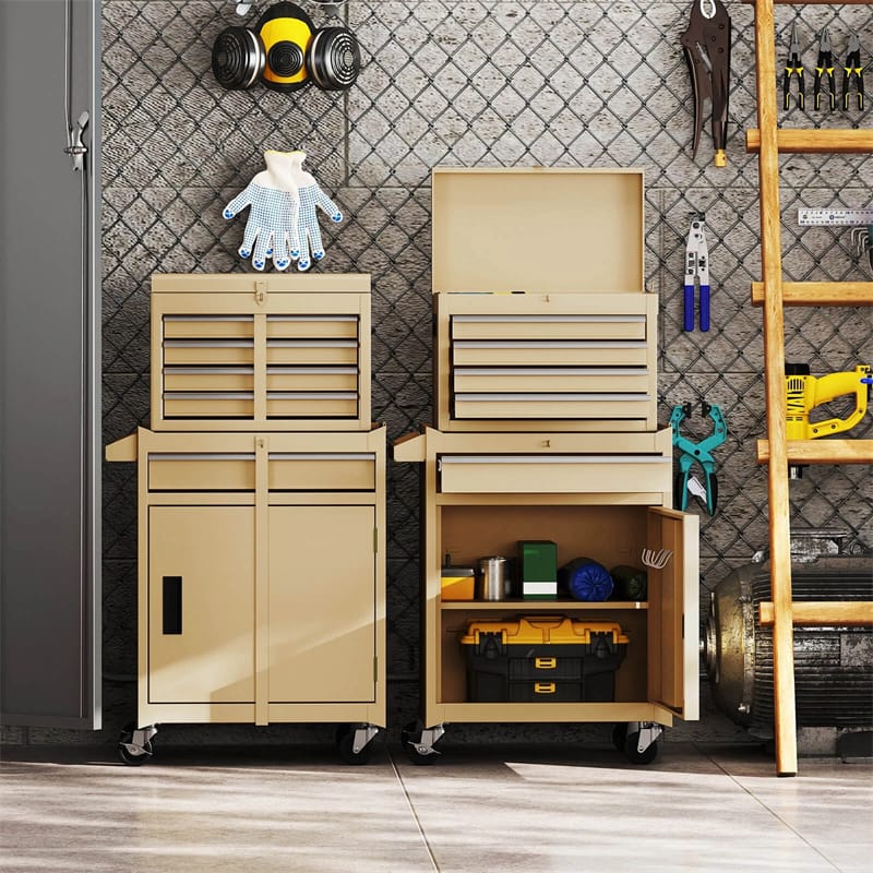 2 in 1 Rolling Tool Chest, 5-Drawer Tool Storage Cabinet with Wheels, Adjustable Shelf, Tool Box Organizer for Garage Warehouse Workshop