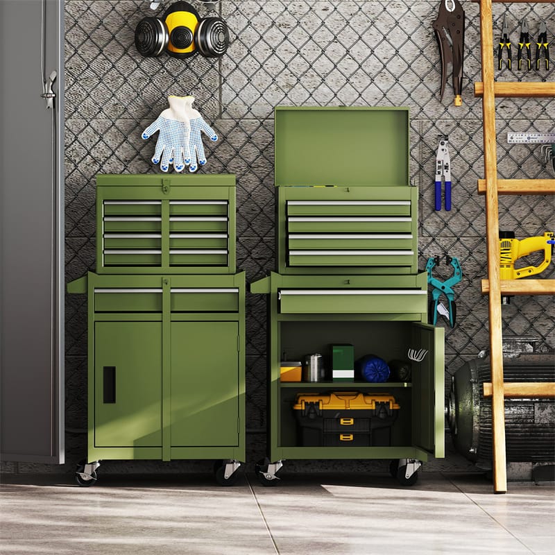 2 in 1 Rolling Tool Chest, 5-Drawer Tool Storage Cabinet with Wheels, Adjustable Shelf, Tool Box Organizer for Garage Warehouse Workshop