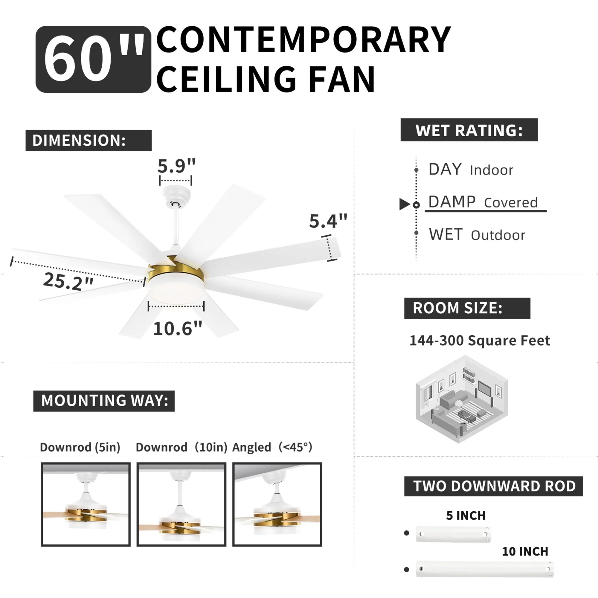 Dextrus 60 in Modern LED Outdoor/Indoor Ceiling Fan with Remote Control