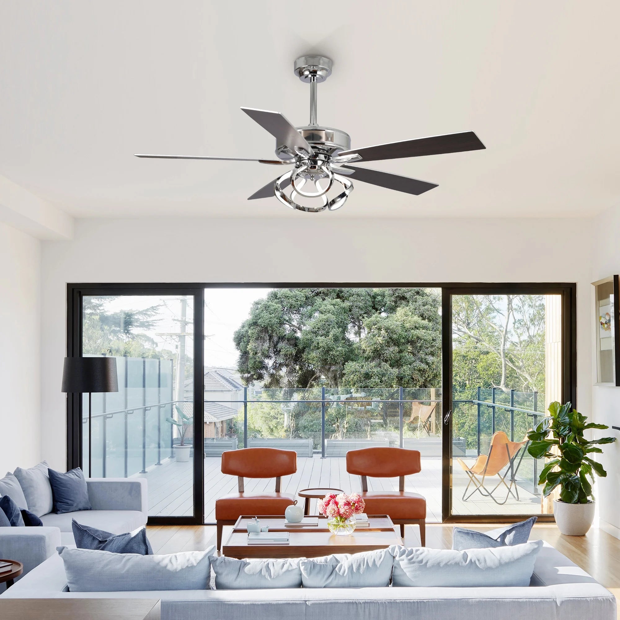 Parrot Uncle 52 Inch Contemporary Chrome Ceiling Fan with Integrated LED Lights and Remote Control