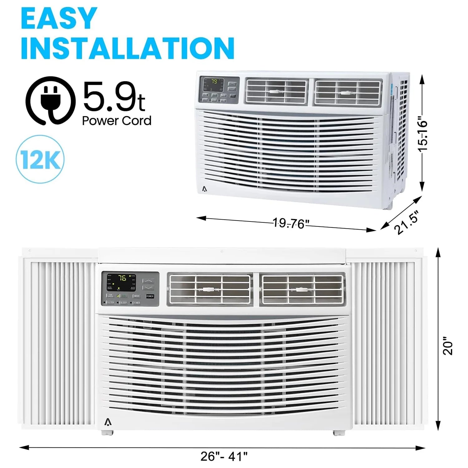 M Optimized 12000BTU Window Air Conditioner with Wi Fi Enabled, Remote Control, Air Conditioner Window Unit Cooling up to 550sq.ft, 115V Window AC
