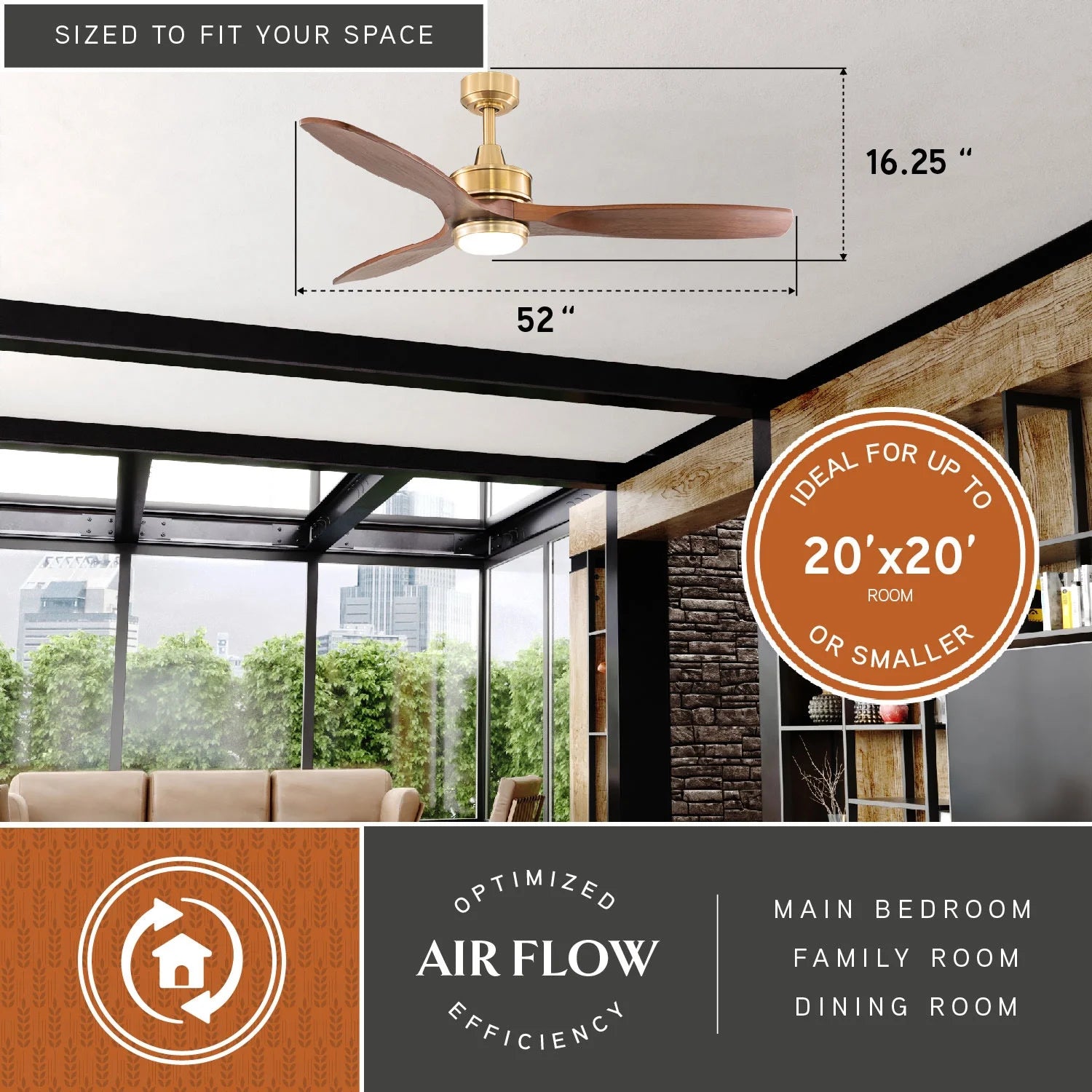 Vaxcel Curtiss Satin Brass Mid Century Modern MCM Wood Propeller Ceiling Fan with LED Light Kit and Remote