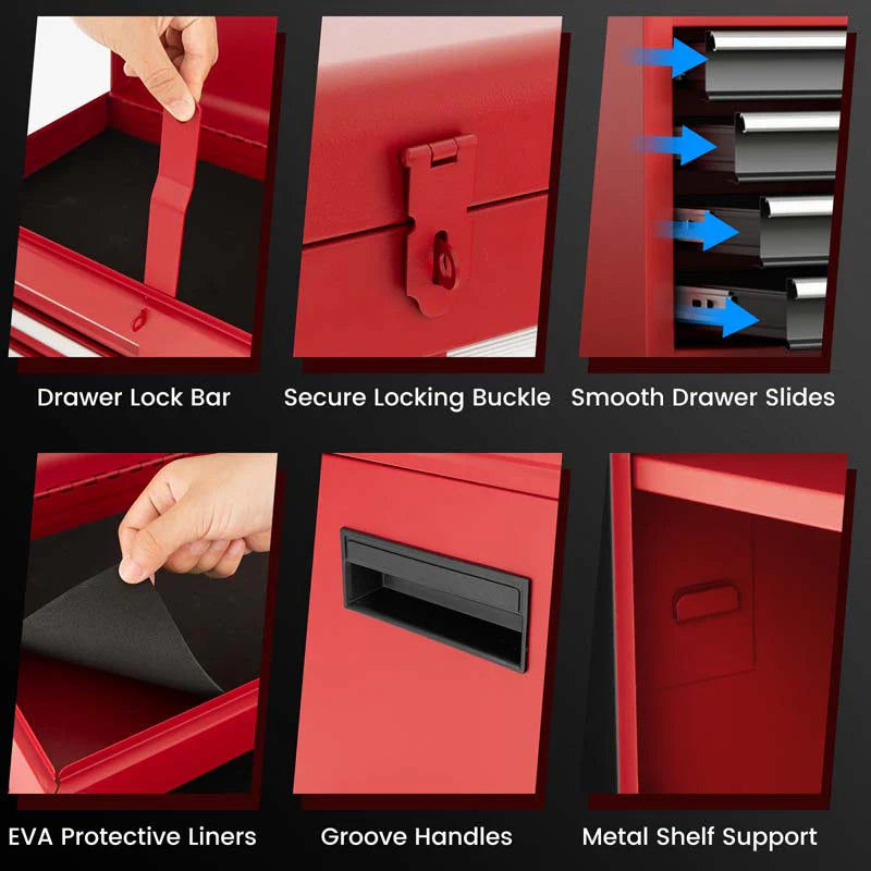 2 in 1 Rolling Tool Chest, 5-Drawer Tool Storage Cabinet with Wheels, Adjustable Shelf, Tool Box Organizer for Garage Warehouse Workshop
