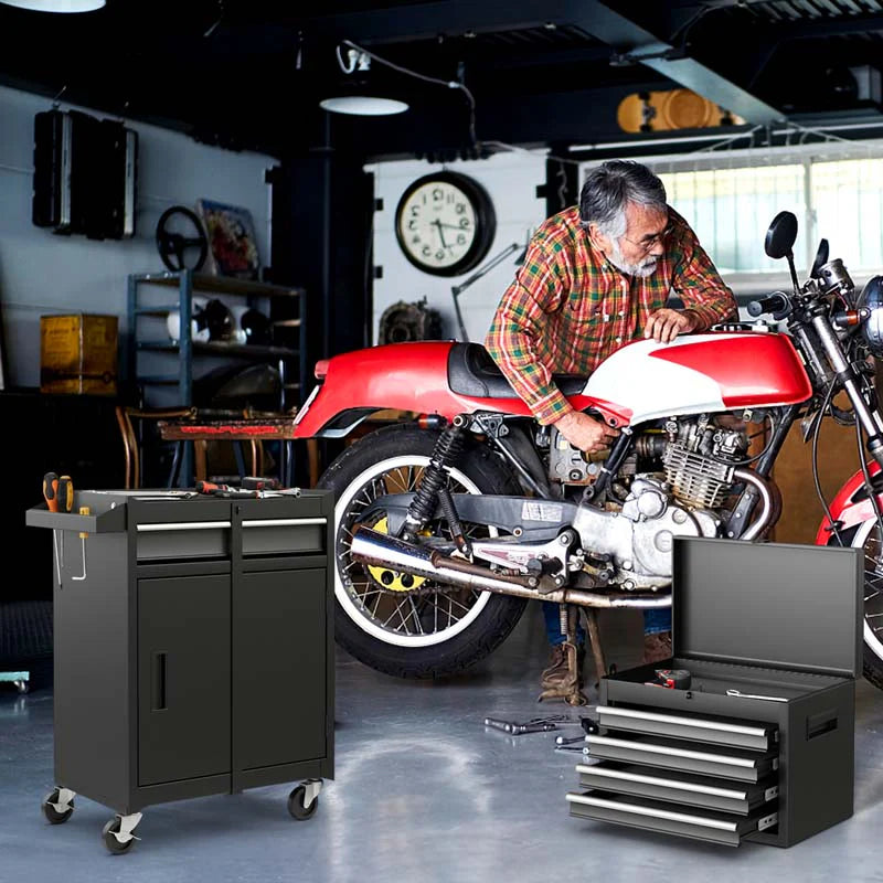 2 in 1 Rolling Tool Chest, 5-Drawer Tool Storage Cabinet with Wheels, Adjustable Shelf, Tool Box Organizer for Garage Warehouse Workshop