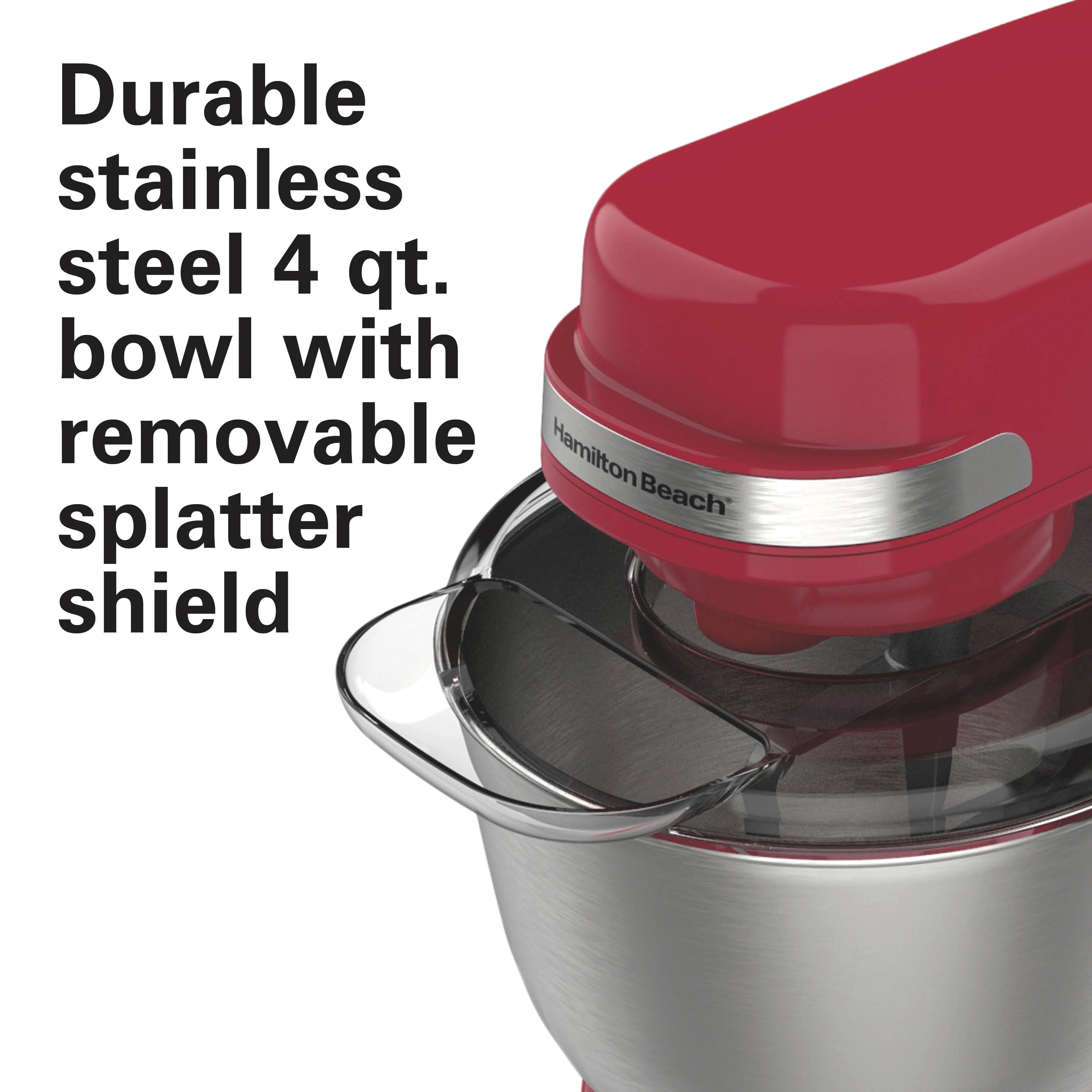 Hamilton Beach 4 Quart Stand Mixer for Kitchen, 7 Speeds, Tilt Head, Dough Hook, Whisk & Flat Beater, White