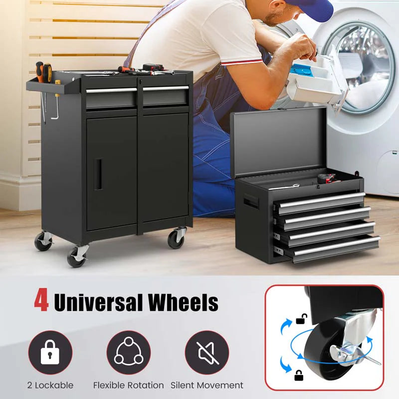 2 in 1 Rolling Tool Chest, 5-Drawer Tool Storage Cabinet with Wheels, Adjustable Shelf, Tool Box Organizer for Garage Warehouse Workshop