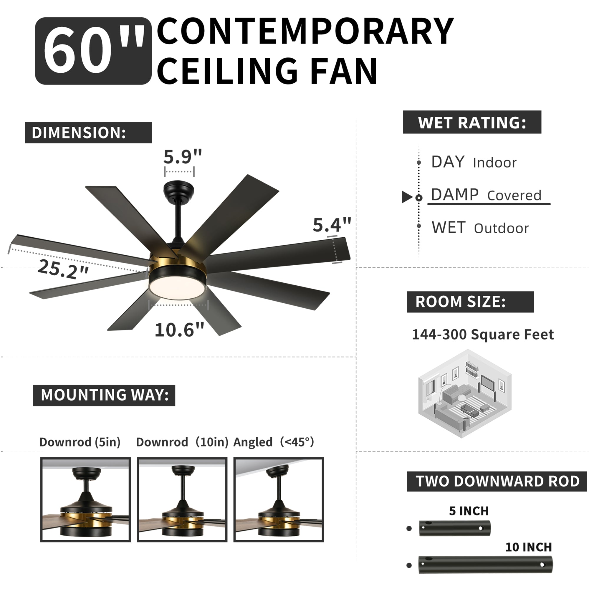 Dextrus 60 in Modern LED Outdoor/Indoor Ceiling Fan with Remote Control