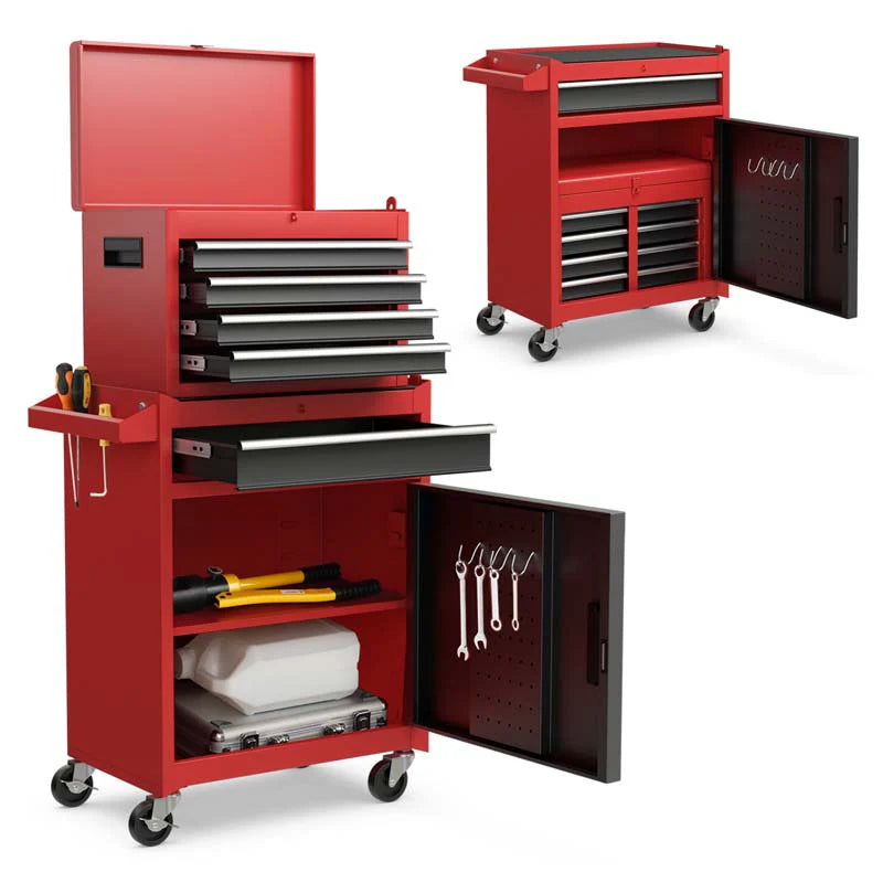 2 in 1 Rolling Tool Chest, 5-Drawer Tool Storage Cabinet with Wheels, Adjustable Shelf, Tool Box Organizer for Garage Warehouse Workshop