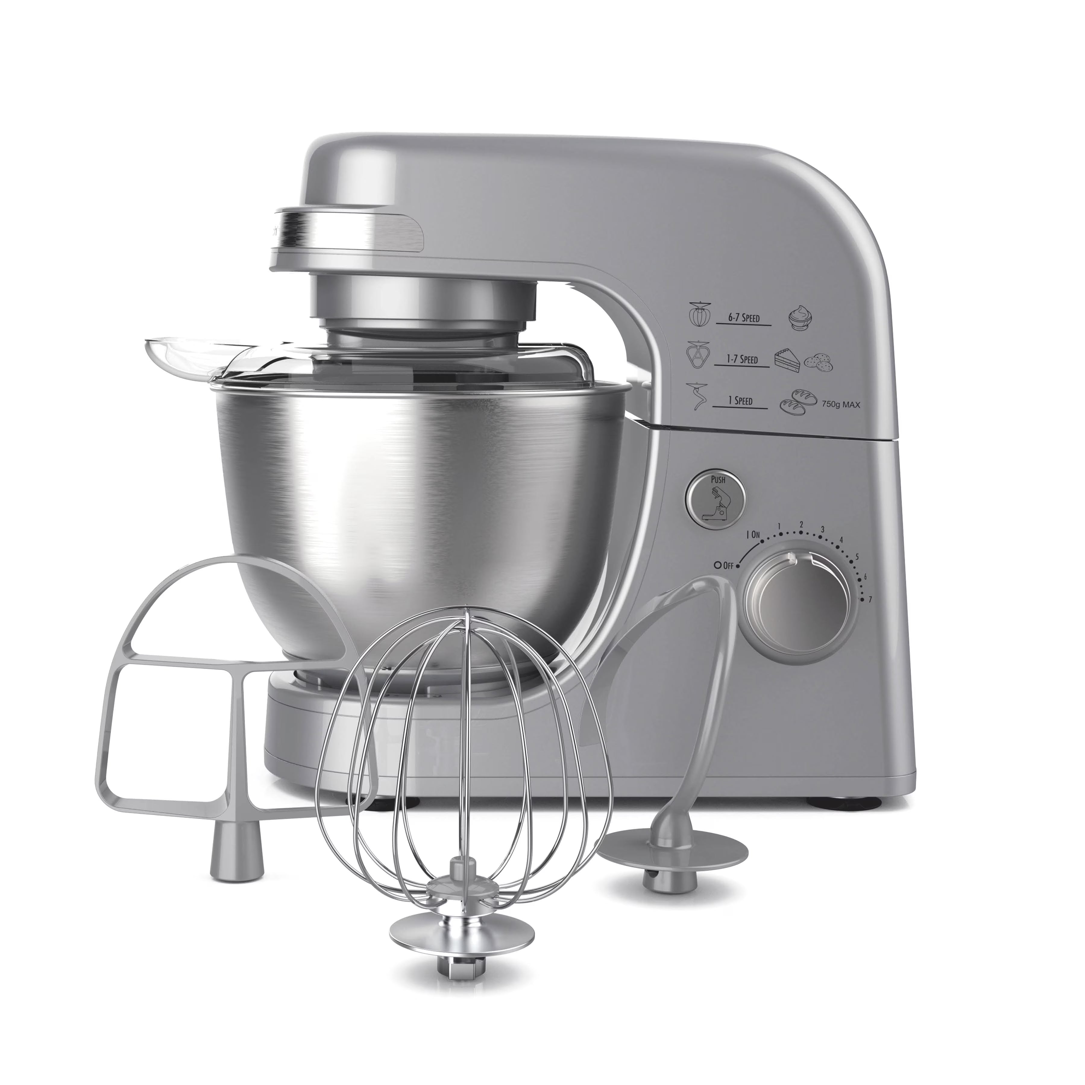 Hamilton Beach 4 Quart Stand Mixer for Kitchen, 7 Speeds, Tilt Head, Dough Hook, Whisk & Flat Beater, White