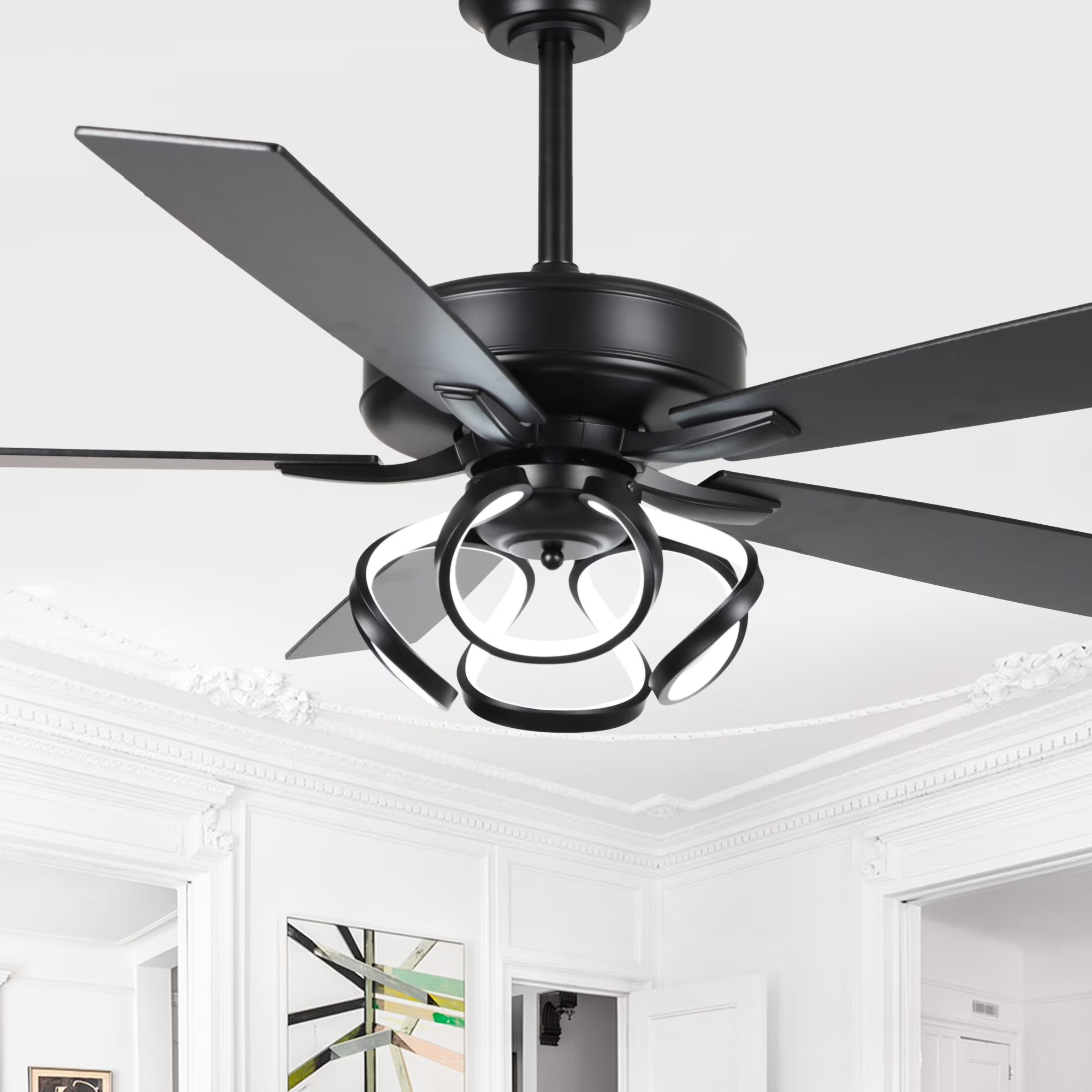 Parrot Uncle 52 Inch Contemporary Chrome Ceiling Fan with Integrated LED Lights and Remote Control