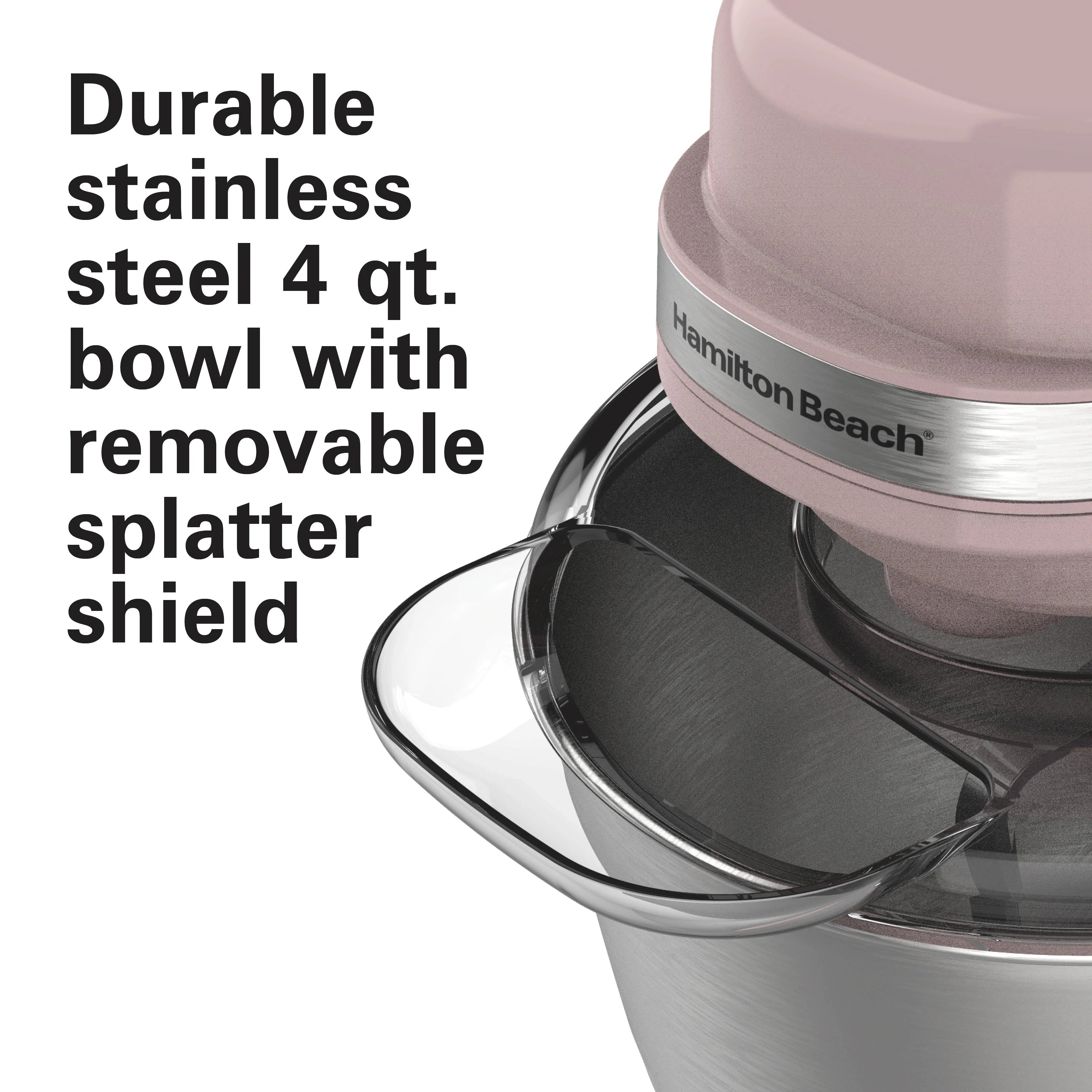 Hamilton Beach 4 Quart Stand Mixer for Kitchen, 7 Speeds, Tilt Head, Dough Hook, Whisk & Flat Beater, White