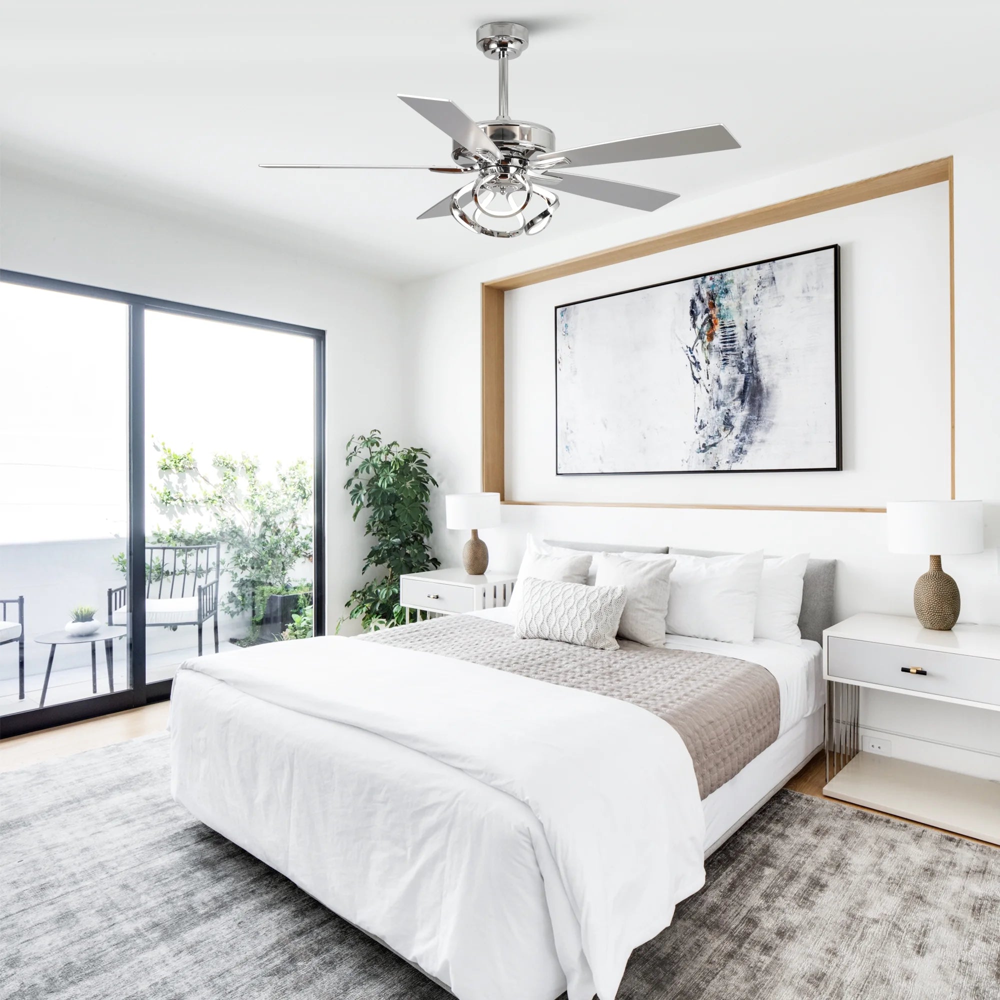 Parrot Uncle 52 Inch Contemporary Chrome Ceiling Fan with Integrated LED Lights and Remote Control