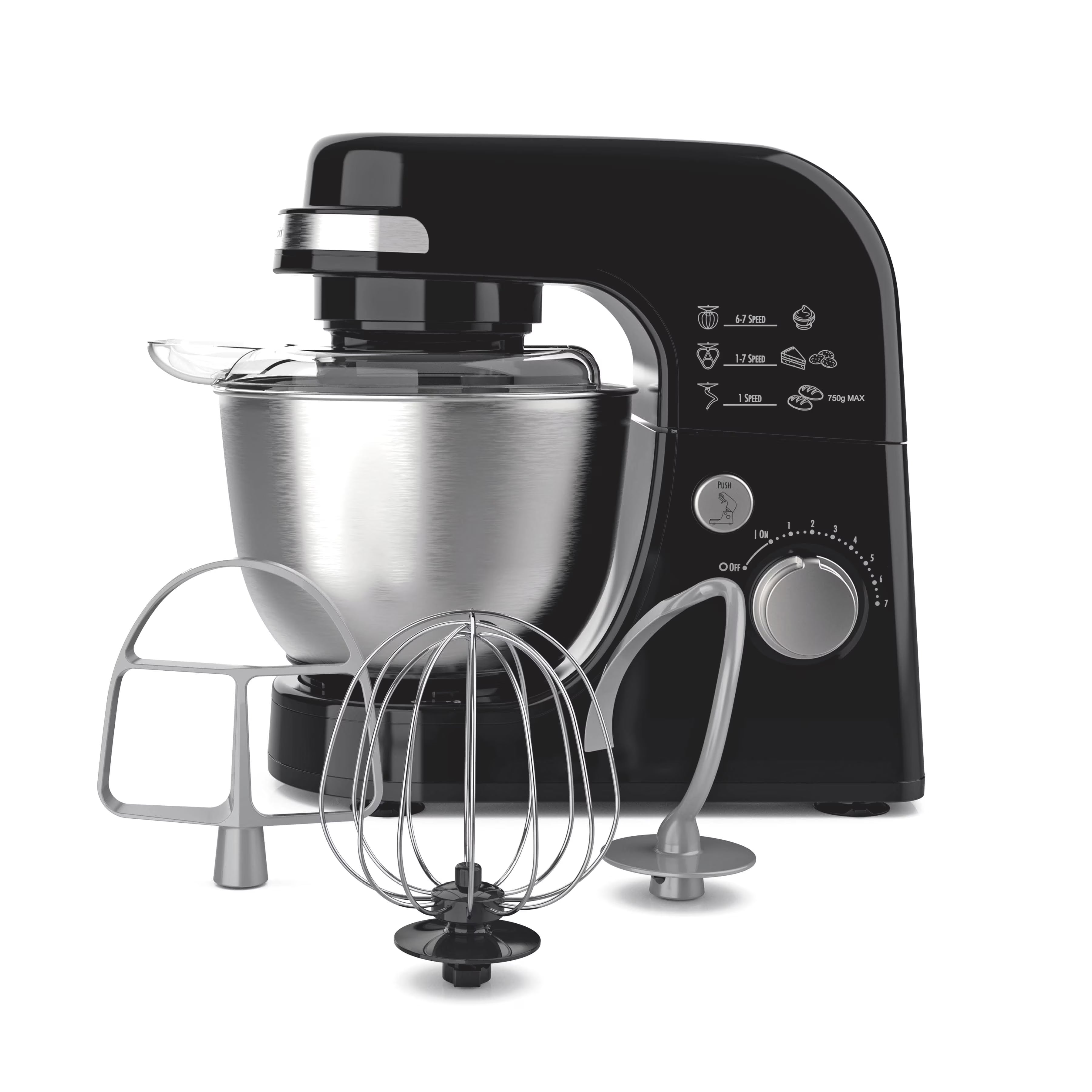 Hamilton Beach 4 Quart Stand Mixer for Kitchen, 7 Speeds, Tilt Head, Dough Hook, Whisk & Flat Beater, White