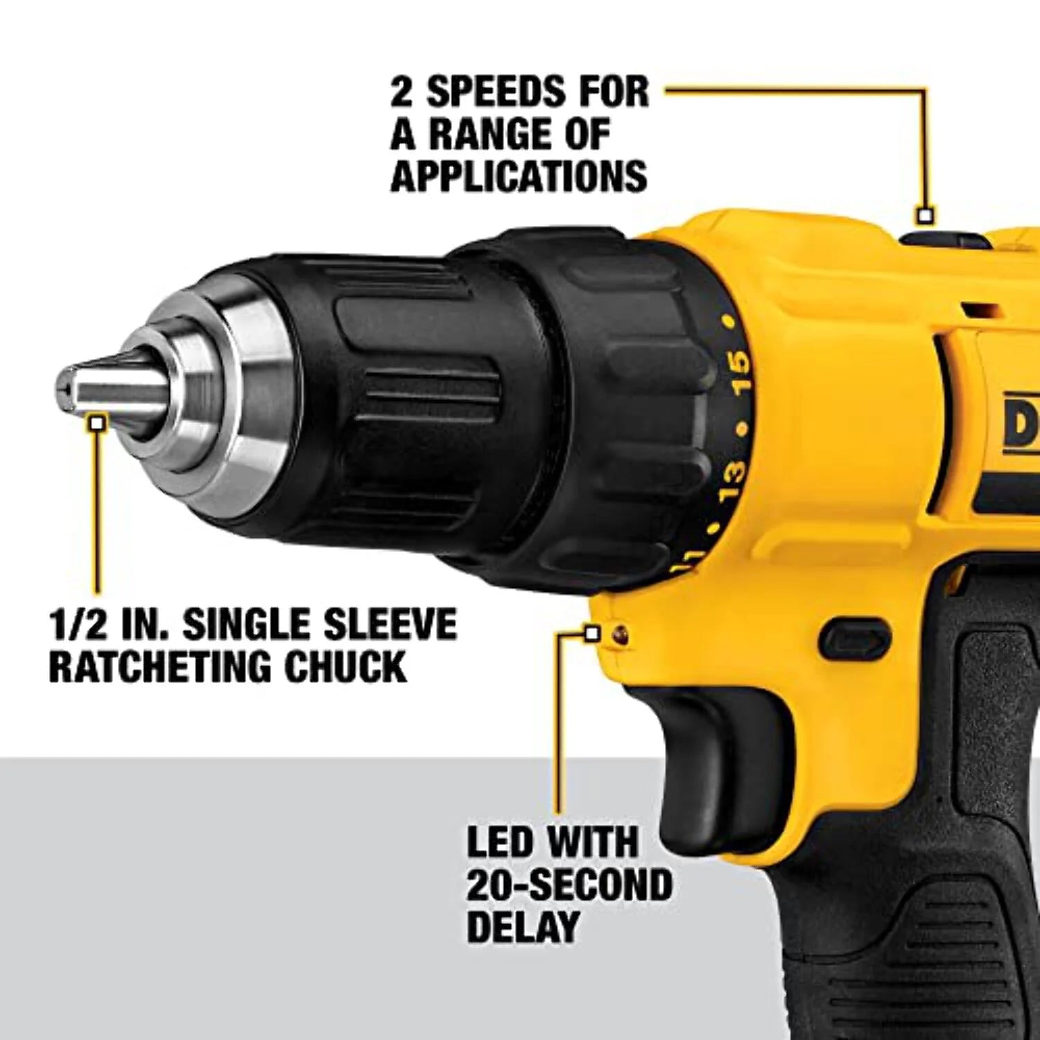 DEWALT 20V Max Cordless Drill/Driver Kit, Compact, 1/2 Inch (DCD771C2), Yellow