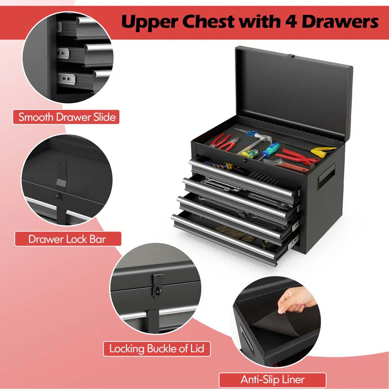 2 in 1 Rolling Tool Chest, 5-Drawer Tool Storage Cabinet with Wheels, Adjustable Shelf, Tool Box Organizer for Garage Warehouse Workshop