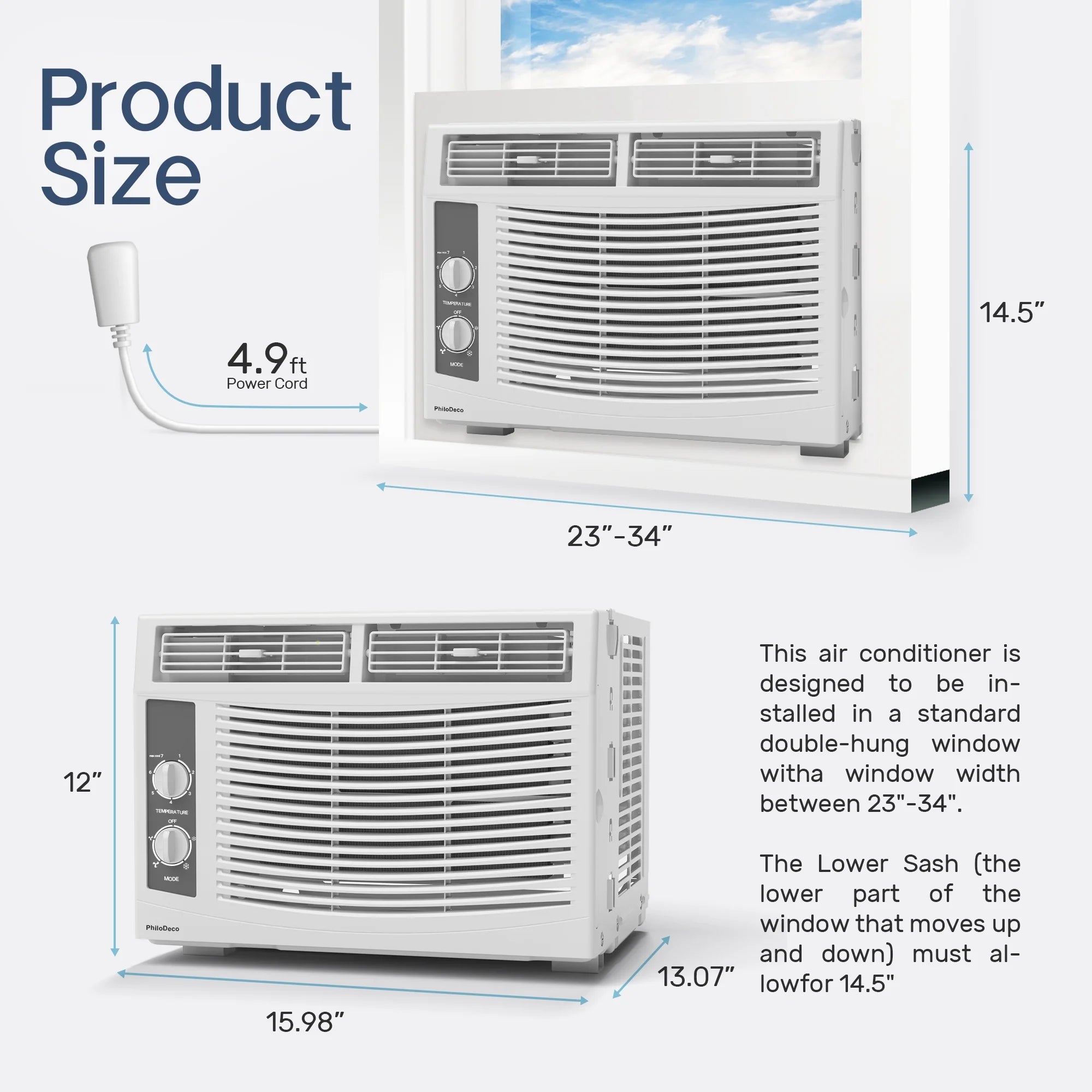 5000 BTU Window Air Conditioner Easy Cool Capable of Cooling up to 150 Sq Ft. 2 Fan Speeds, 4 Way Air Direction, Mechanical Control, Filter