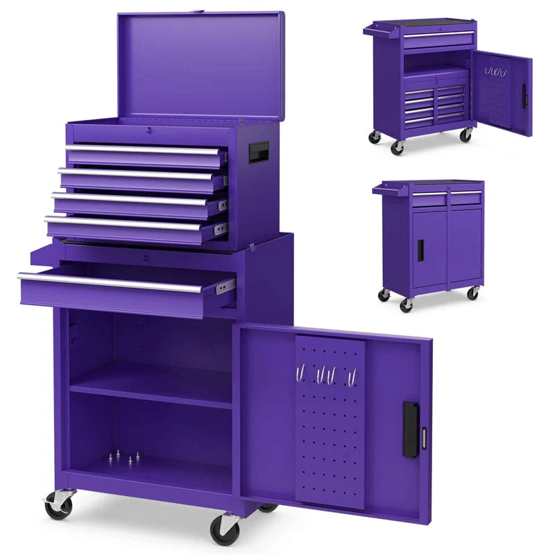 2 in 1 Rolling Tool Chest, 5-Drawer Tool Storage Cabinet with Wheels, Adjustable Shelf, Tool Box Organizer for Garage Warehouse Workshop