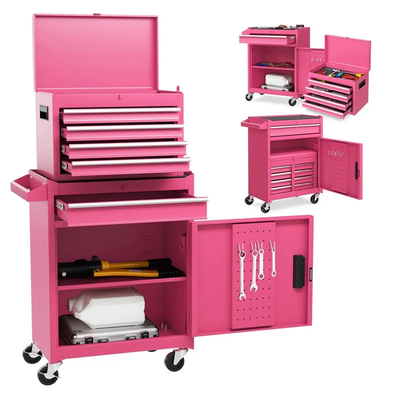 2 in 1 Rolling Tool Chest, 5-Drawer Tool Storage Cabinet with Wheels, Adjustable Shelf, Tool Box Organizer for Garage Warehouse Workshop