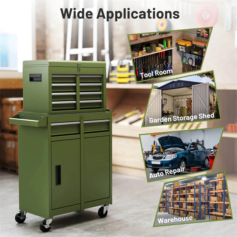 2 in 1 Rolling Tool Chest, 5-Drawer Tool Storage Cabinet with Wheels, Adjustable Shelf, Tool Box Organizer for Garage Warehouse Workshop