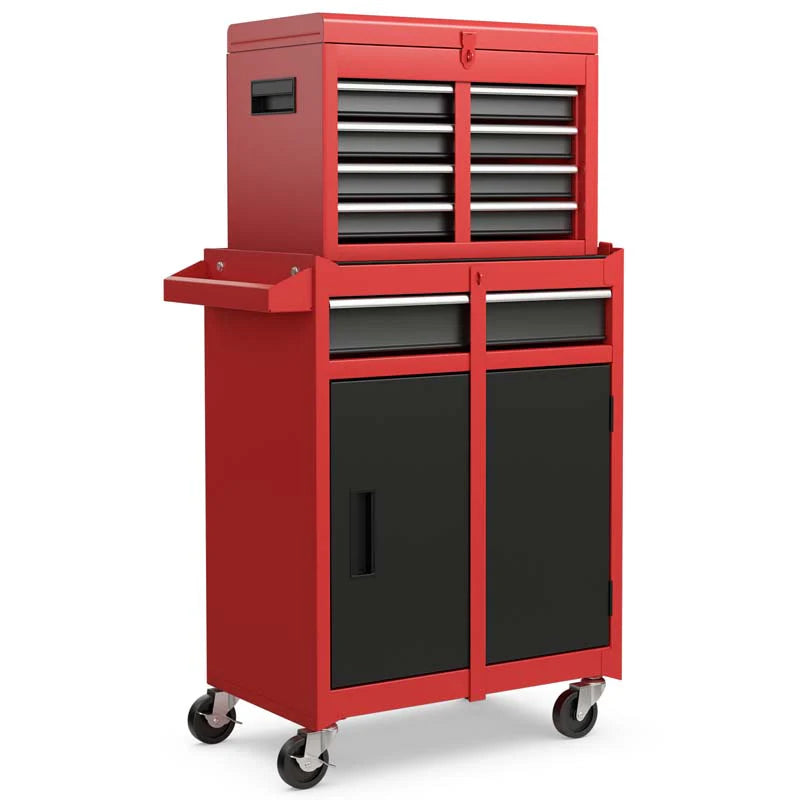 2 in 1 Rolling Tool Chest, 5-Drawer Tool Storage Cabinet with Wheels, Adjustable Shelf, Tool Box Organizer for Garage Warehouse Workshop