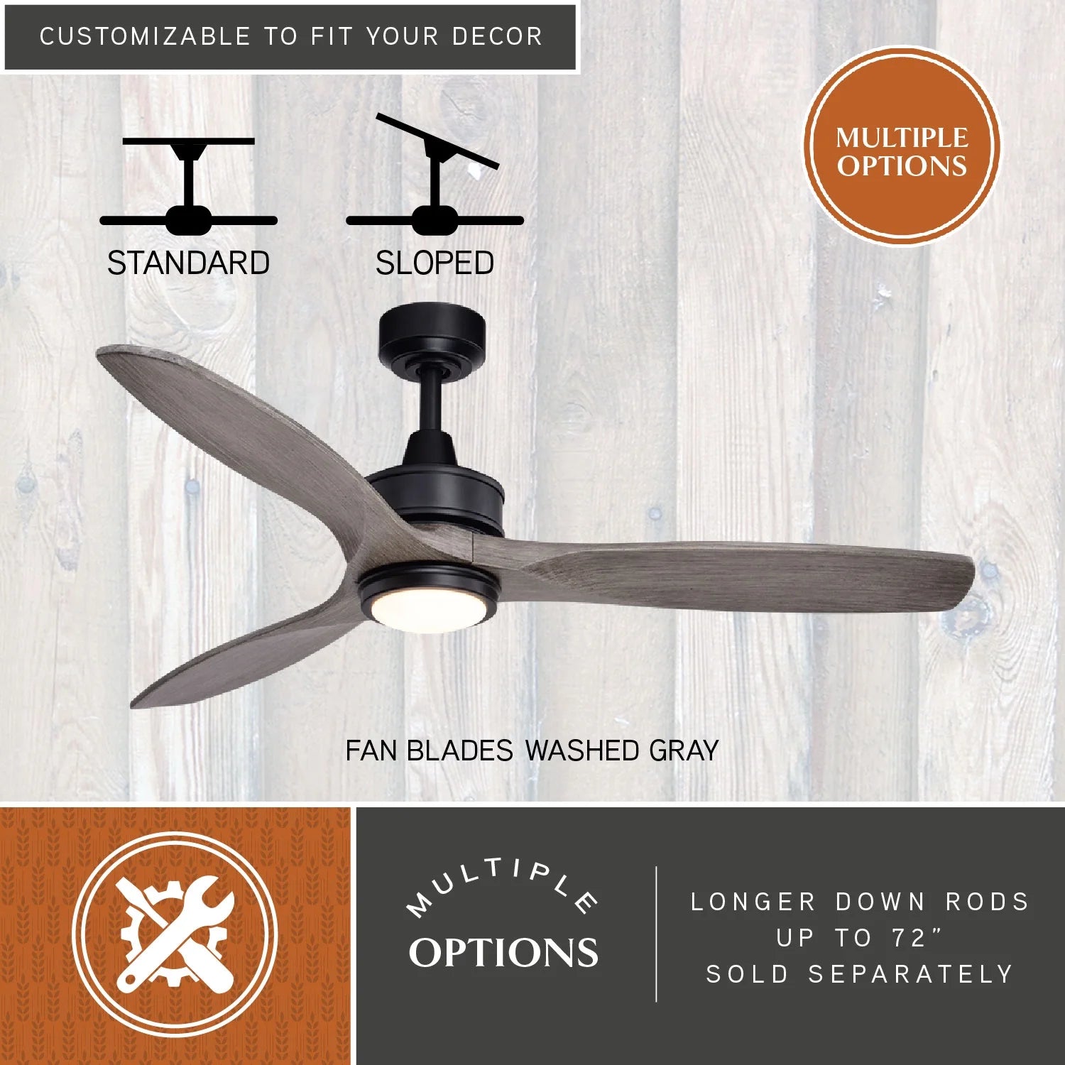 Vaxcel Curtiss Satin Brass Mid Century Modern MCM Wood Propeller Ceiling Fan with LED Light Kit and Remote