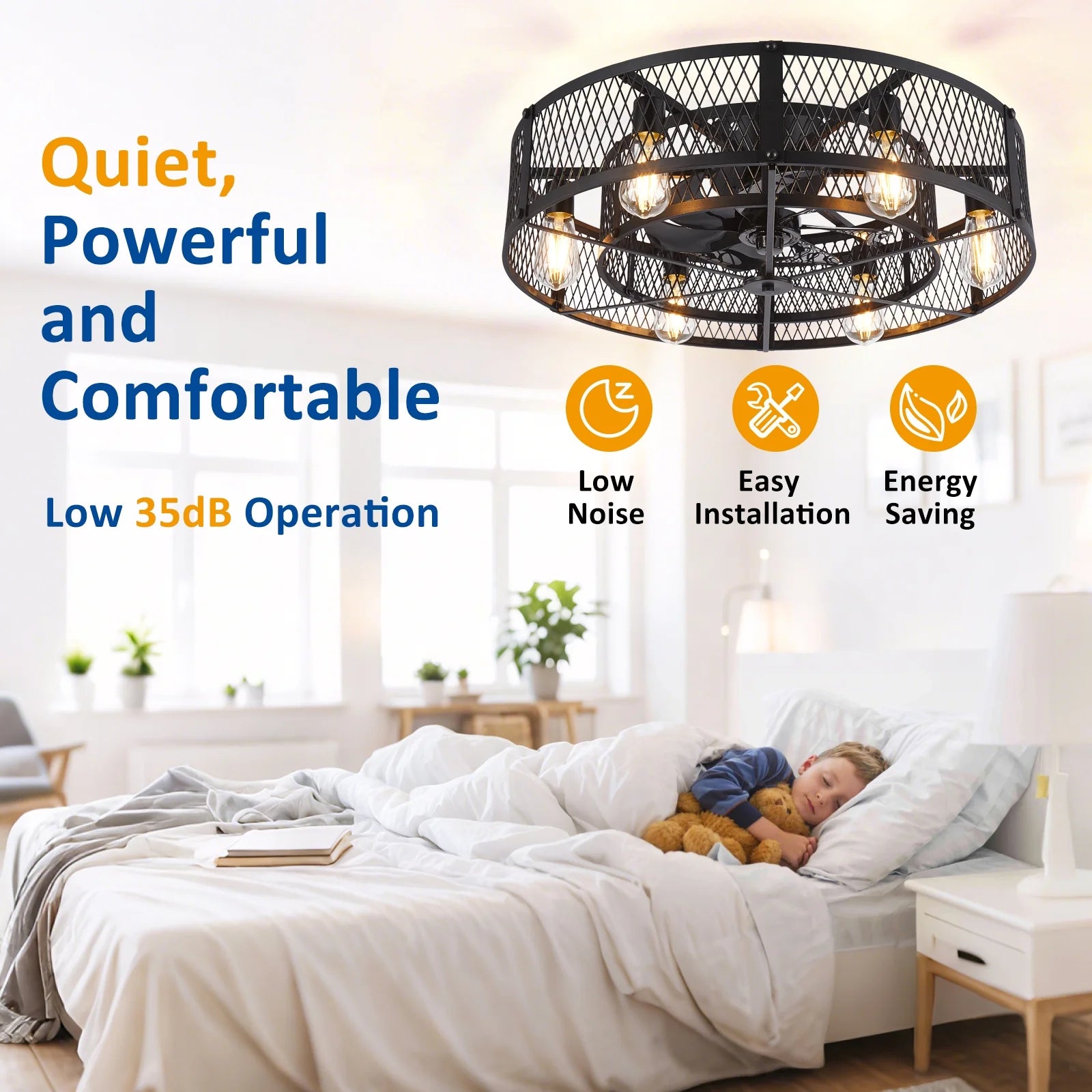 26 Inch Farmhouse Caged Ceiling Fan with Light, Remote & APP Control Quiet DC Motor E26 Bulbs Included Black