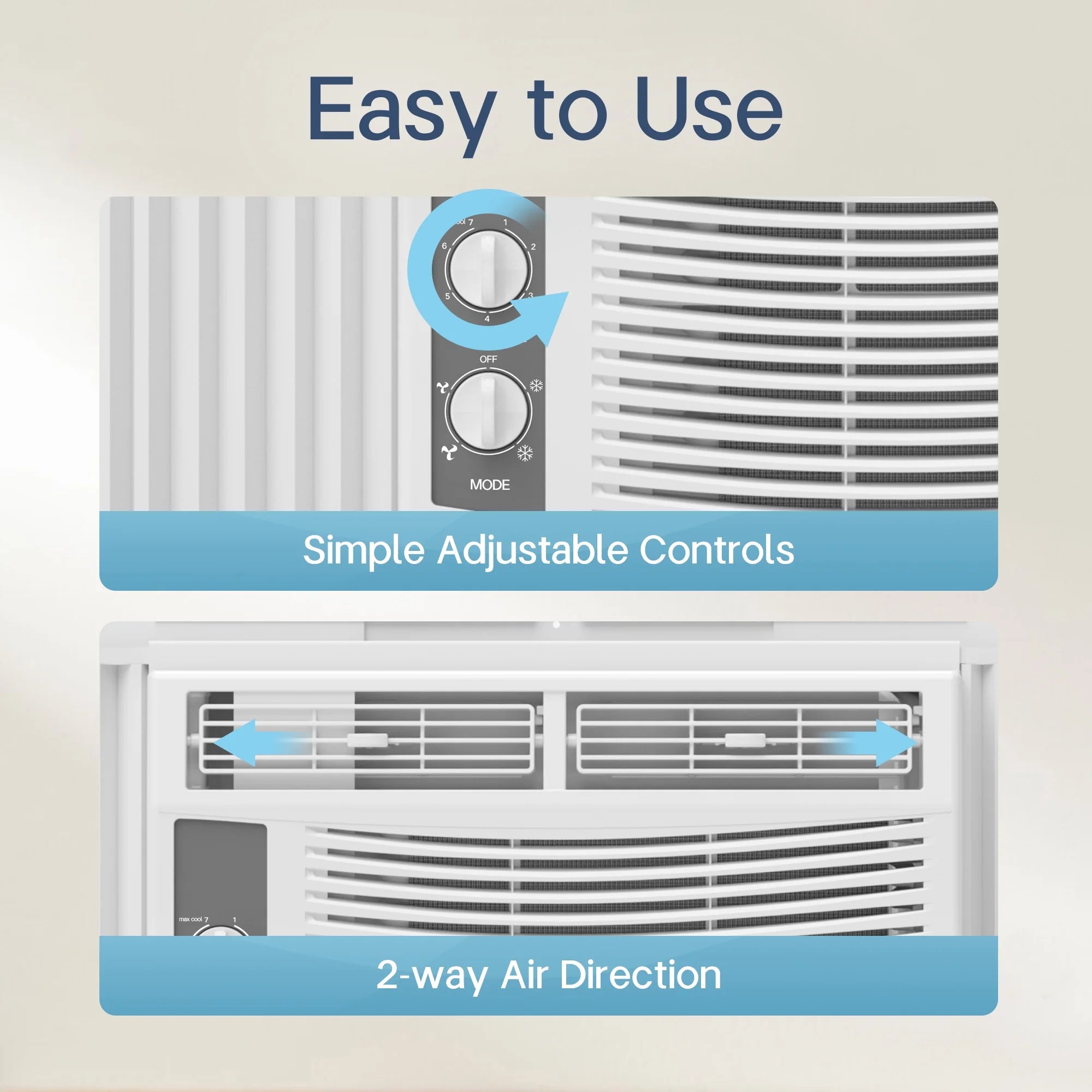 5000 BTU Window Air Conditioner Easy Cool Capable of Cooling up to 150 Sq Ft. 2 Fan Speeds, 4 Way Air Direction, Mechanical Control, Filter