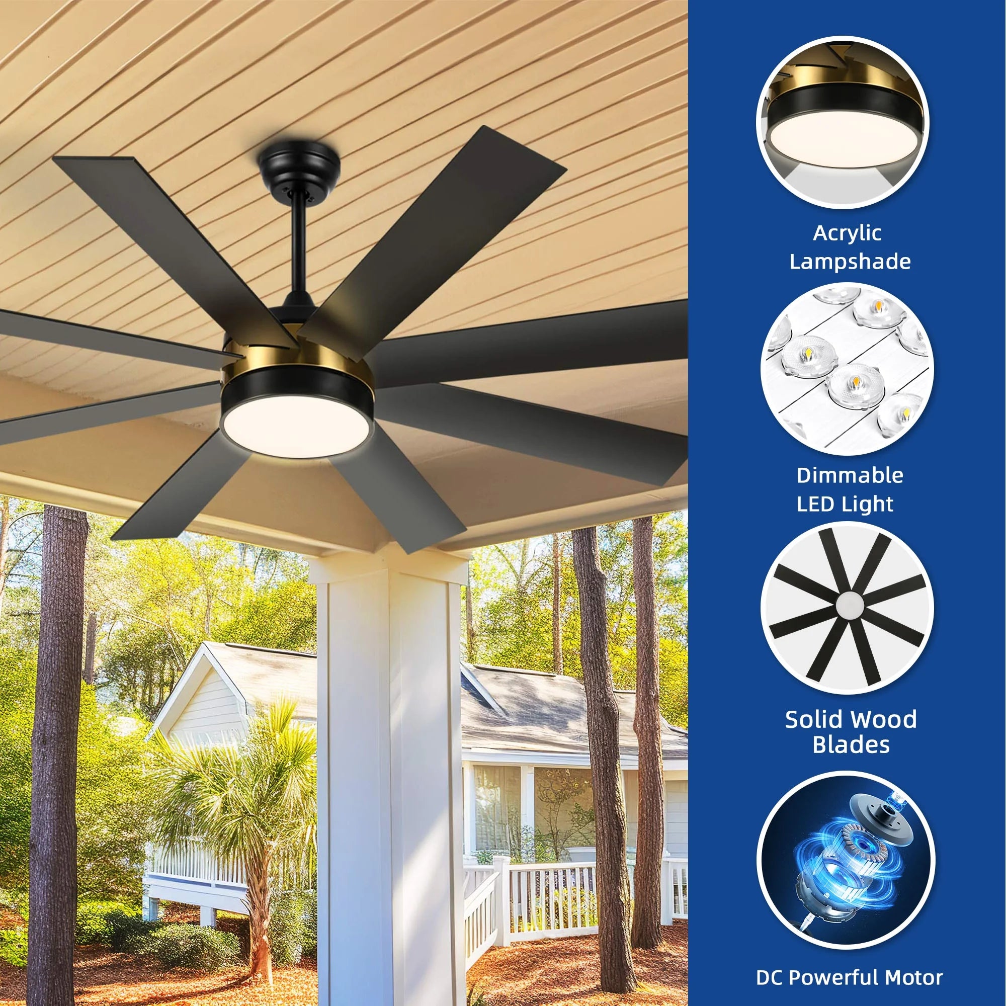 Dextrus 60 in Modern LED Outdoor/Indoor Ceiling Fan with Remote Control
