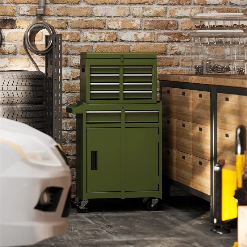 2 in 1 Rolling Tool Chest, 5-Drawer Tool Storage Cabinet with Wheels, Adjustable Shelf, Tool Box Organizer for Garage Warehouse Workshop