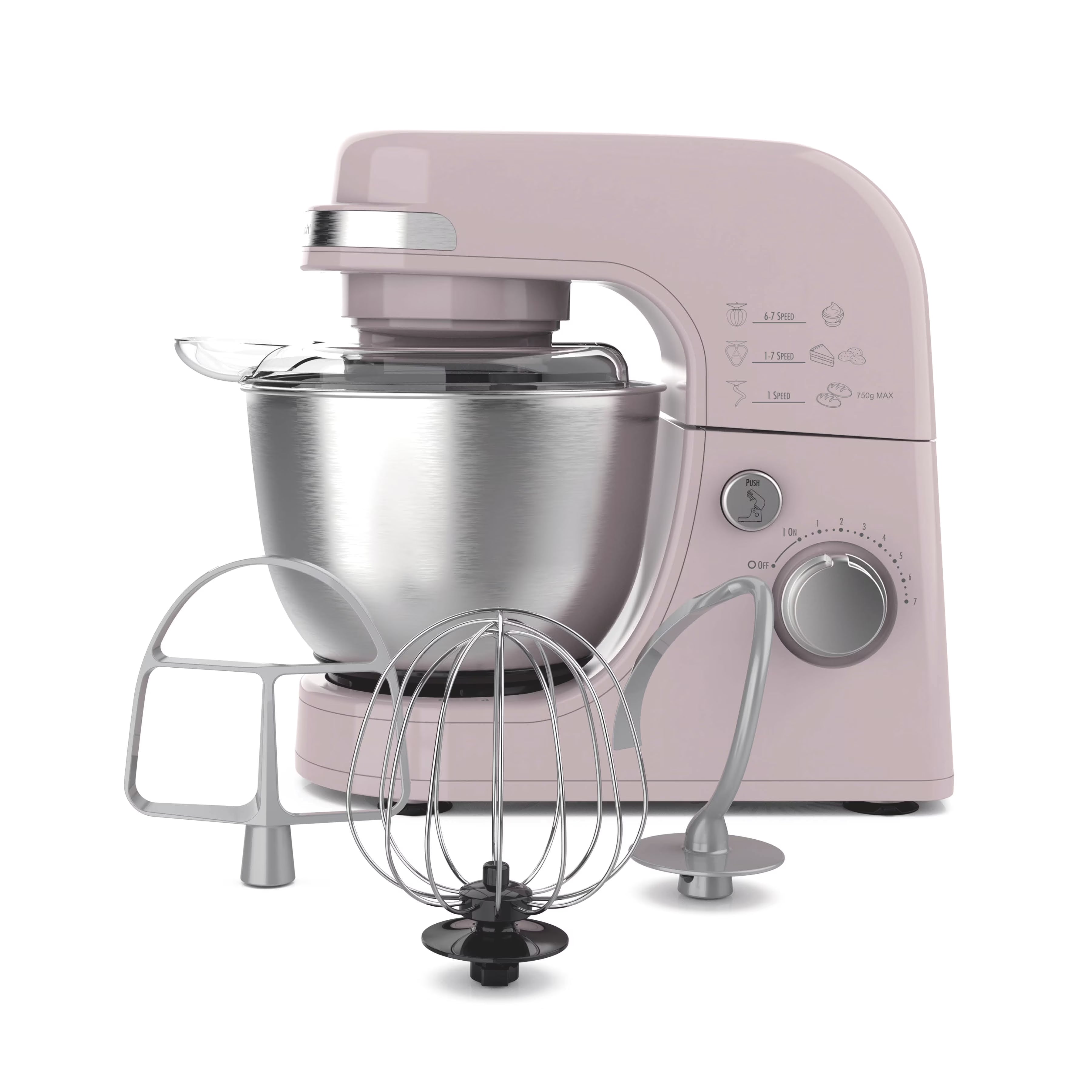 Hamilton Beach 4 Quart Stand Mixer for Kitchen, 7 Speeds, Tilt Head, Dough Hook, Whisk & Flat Beater, White