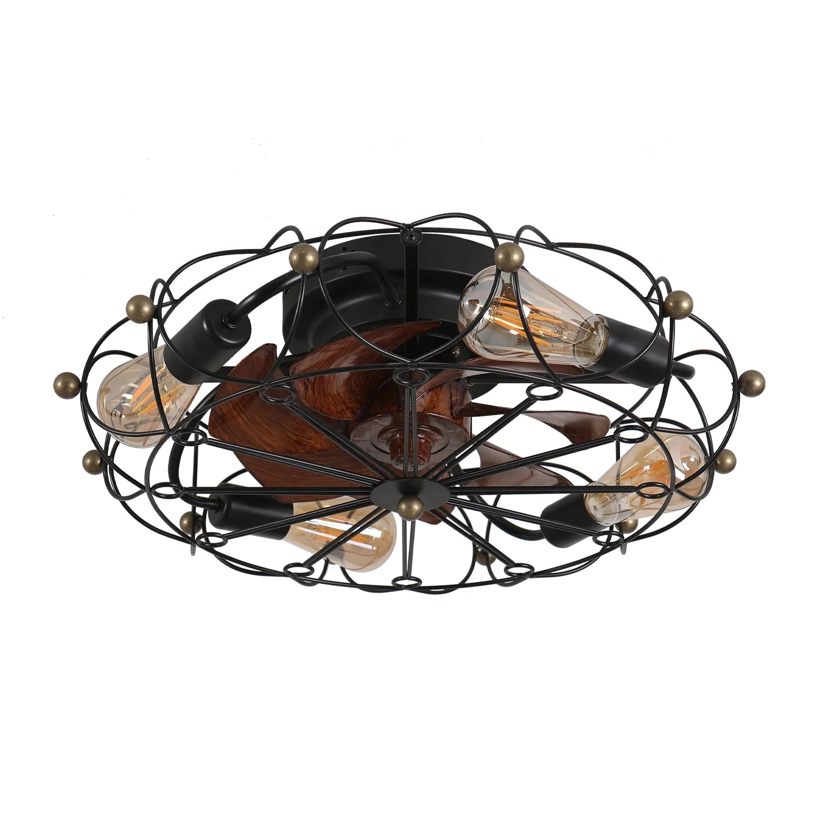 Industrial Cage Ceiling Fan Low Profile 7 Blade Fan with Remote & Light Modern Rustic Cooling for Small Spaces