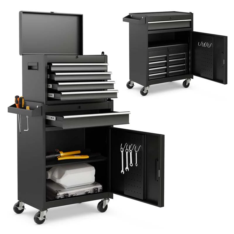 2 in 1 Rolling Tool Chest, 5-Drawer Tool Storage Cabinet with Wheels, Adjustable Shelf, Tool Box Organizer for Garage Warehouse Workshop
