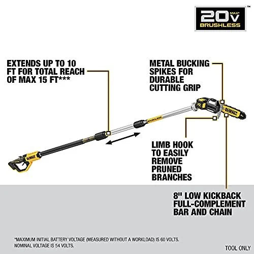 DEWALT 20V MAX XR Brushless Cordless Pole Saw Tool Only Battery & Charger Not Included DCPS620B