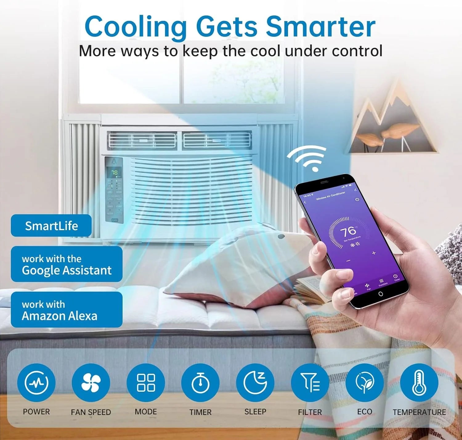 GAOMON Smart 6000 BTU Window Air Conditioner WiFi Enabled AC with Remote & App Control, Timer, Sleep Mode, Easy Install Kit, Cools Rooms up to 350