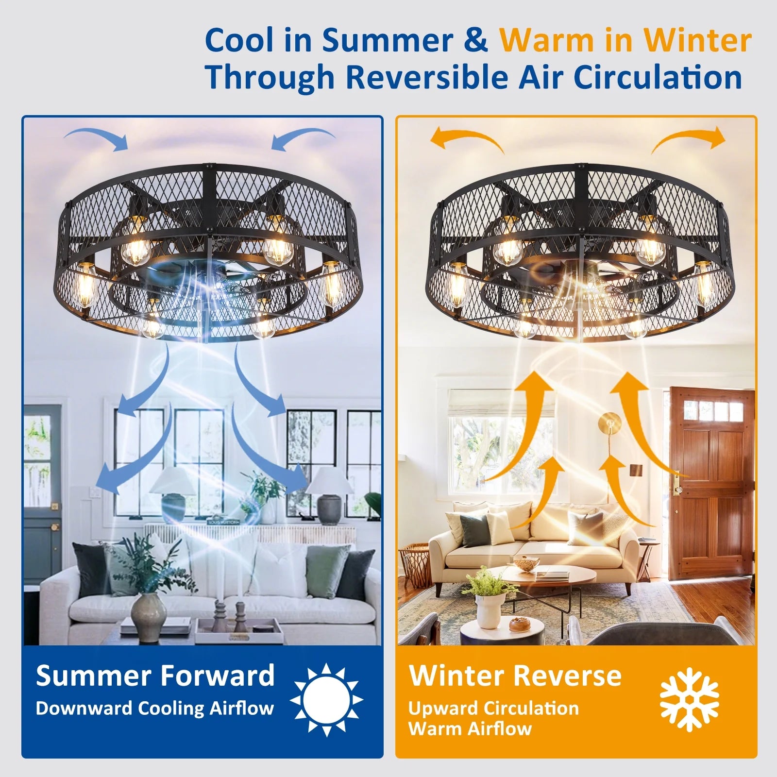 26 Inch Farmhouse Caged Ceiling Fan with Light, Remote & APP Control Quiet DC Motor E26 Bulbs Included Black