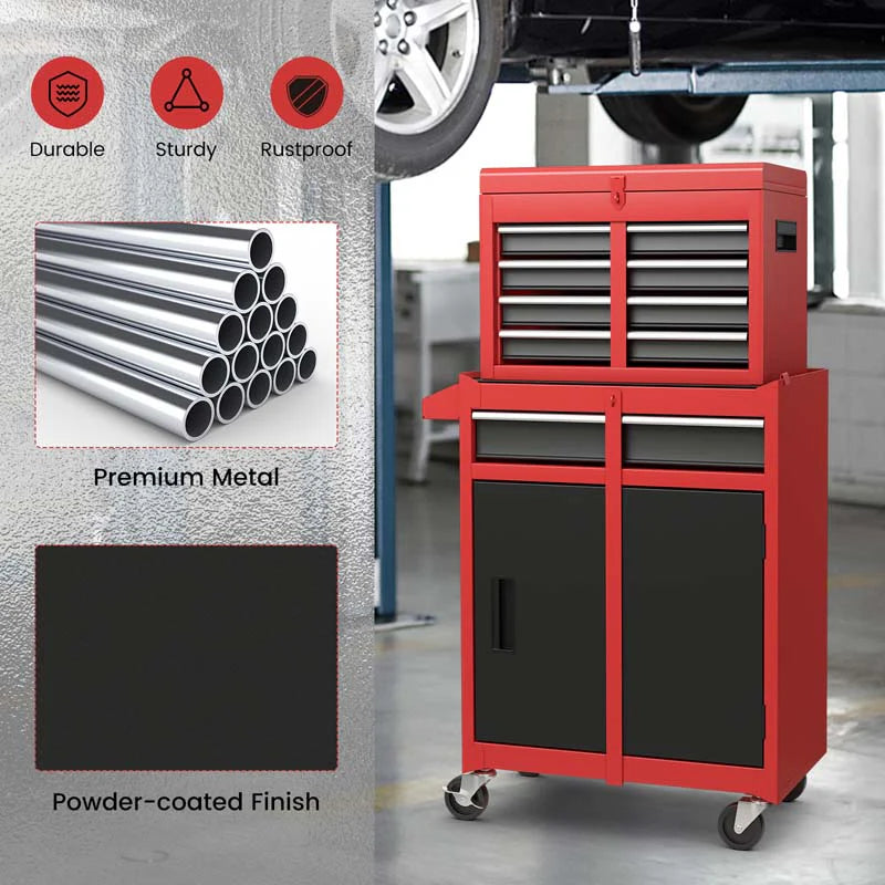 2 in 1 Rolling Tool Chest, 5-Drawer Tool Storage Cabinet with Wheels, Adjustable Shelf, Tool Box Organizer for Garage Warehouse Workshop