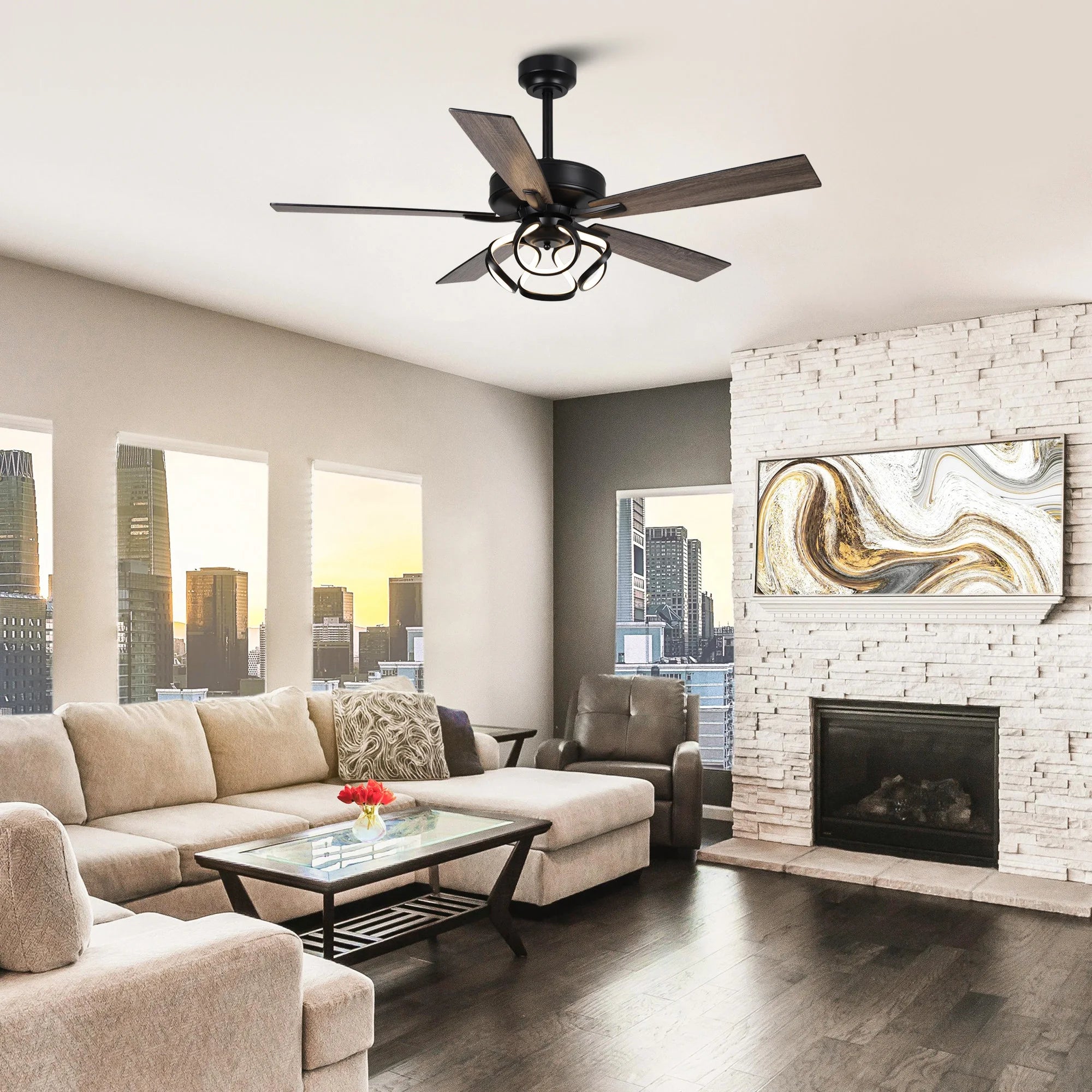 Parrot Uncle 52 Inch Contemporary Chrome Ceiling Fan with Integrated LED Lights and Remote Control