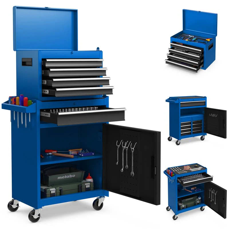 2 in 1 Rolling Tool Chest, 5-Drawer Tool Storage Cabinet with Wheels, Adjustable Shelf, Tool Box Organizer for Garage Warehouse Workshop