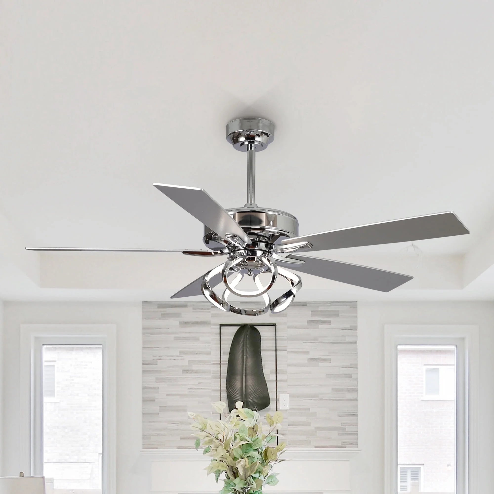 Parrot Uncle 52 Inch Contemporary Chrome Ceiling Fan with Integrated LED Lights and Remote Control