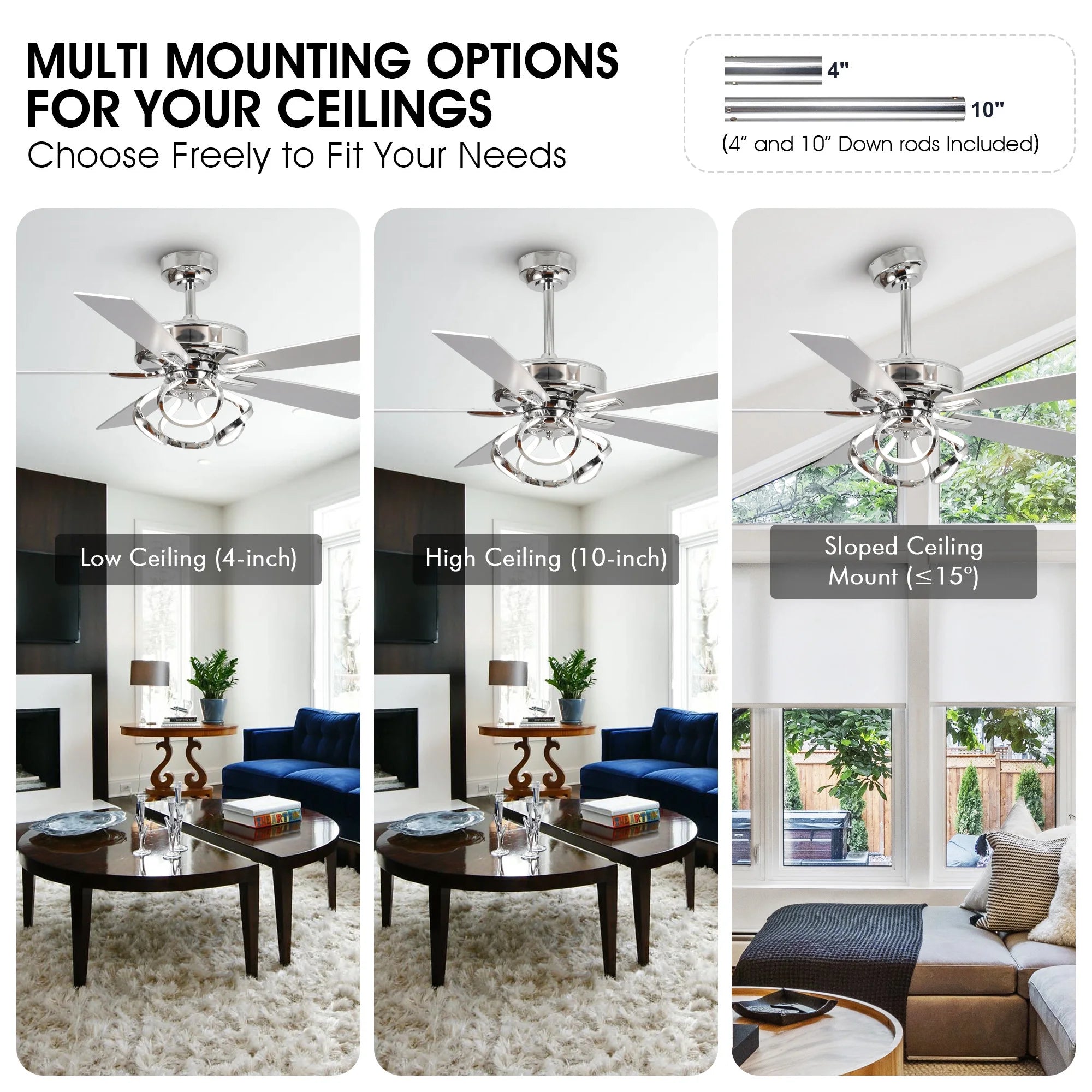 Parrot Uncle 52 Inch Contemporary Chrome Ceiling Fan with Integrated LED Lights and Remote Control