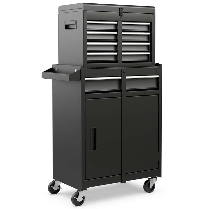 2 in 1 Rolling Tool Chest, 5-Drawer Tool Storage Cabinet with Wheels, Adjustable Shelf, Tool Box Organizer for Garage Warehouse Workshop