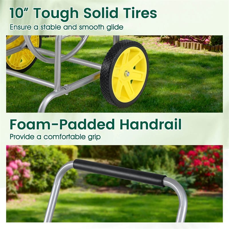 Garden Hose Reel Cart Holds 230FT of 5/8" Hose, Heavy Duty Hose Cart with 2 Wheels & Storage Basket, Portable Water Hose Organizer for Yard
