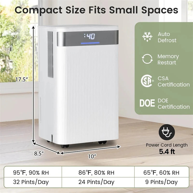 32 Pints 2000 sq ft Basement Dehumidifier with Drain Hose, 24H Timer & 3 Color Indicator, Quiet Portable Dehumidifier for Home, Bedroom, Bathroom