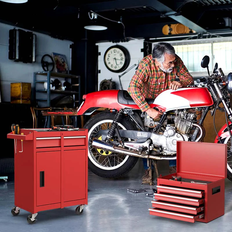 2 in 1 Rolling Tool Chest, 5-Drawer Tool Storage Cabinet with Wheels, Adjustable Shelf, Tool Box Organizer for Garage Warehouse Workshop
