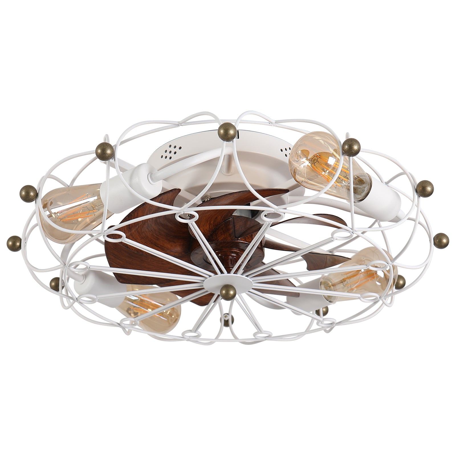 Industrial Cage Ceiling Fan Low Profile 7 Blade Fan with Remote & Light Modern Rustic Cooling for Small Spaces