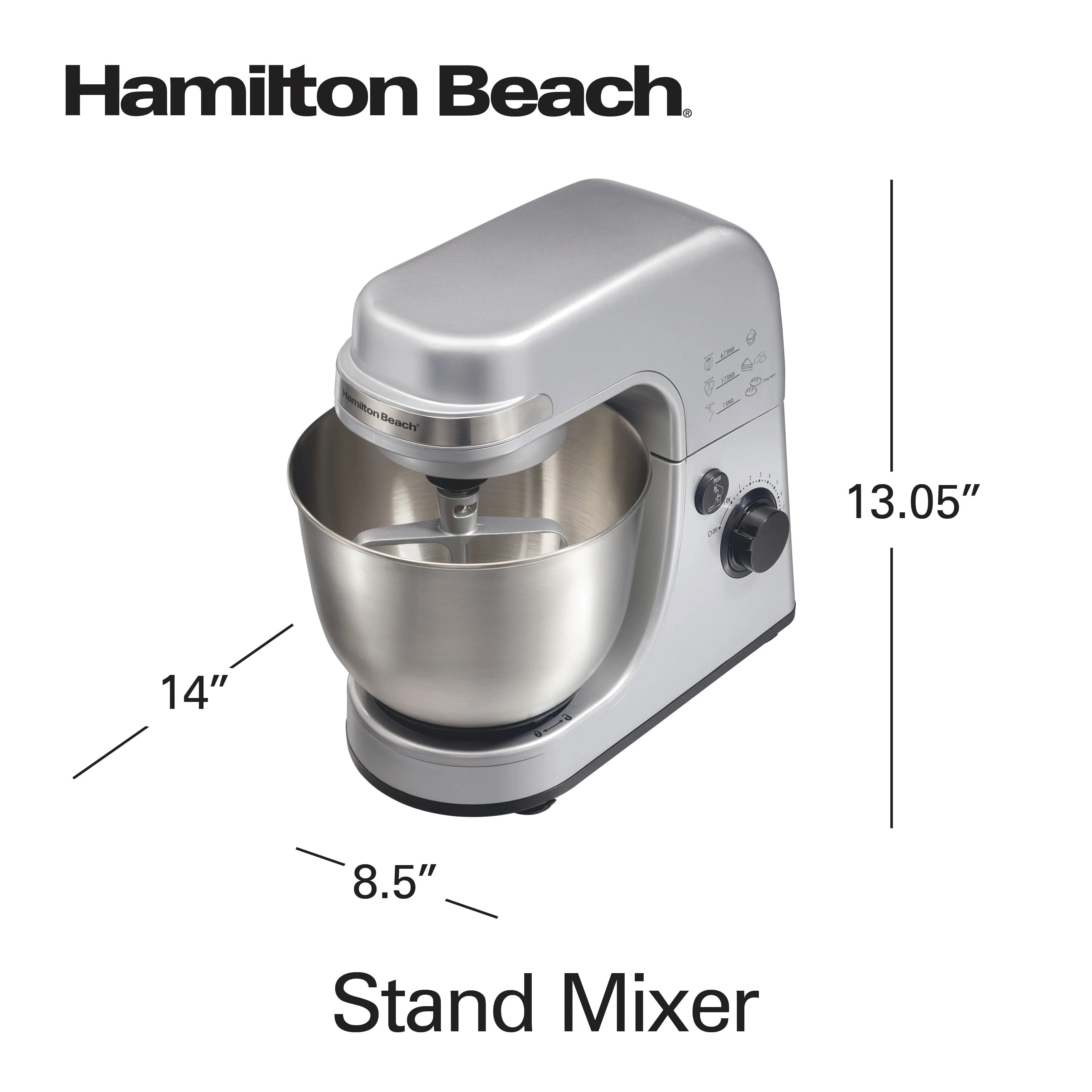 Hamilton Beach 4 Quart Stand Mixer for Kitchen, 7 Speeds, Tilt Head, Dough Hook, Whisk & Flat Beater, White