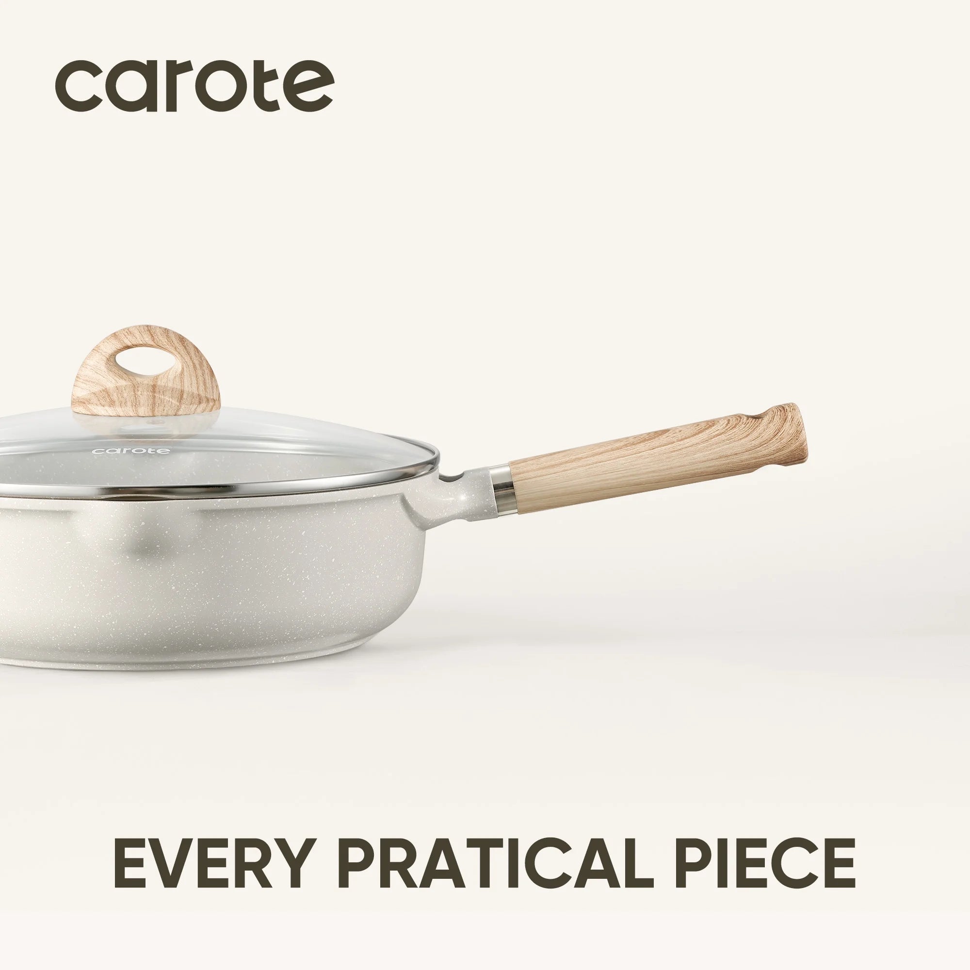 Carote Nonstick Cookware Set 21-Piece, Kitchen Pots and Pans Set, Stay Cool Handles, Induction Compatible, Cookware Set for RV and Camping, Beige
